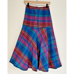 70's 80’s Diagonal Plaid Skirt Wool Blend Retro Twee Avon Fashions Size 5/6 (XS)